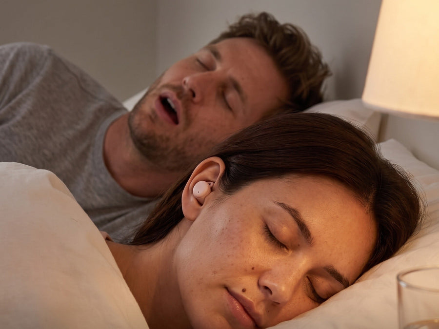 Frau schläft ruhig neben ihrem schnarchenden Partner